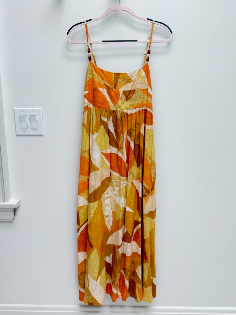 1. State Orange and Mustard Leaf-Print Maxi Dress